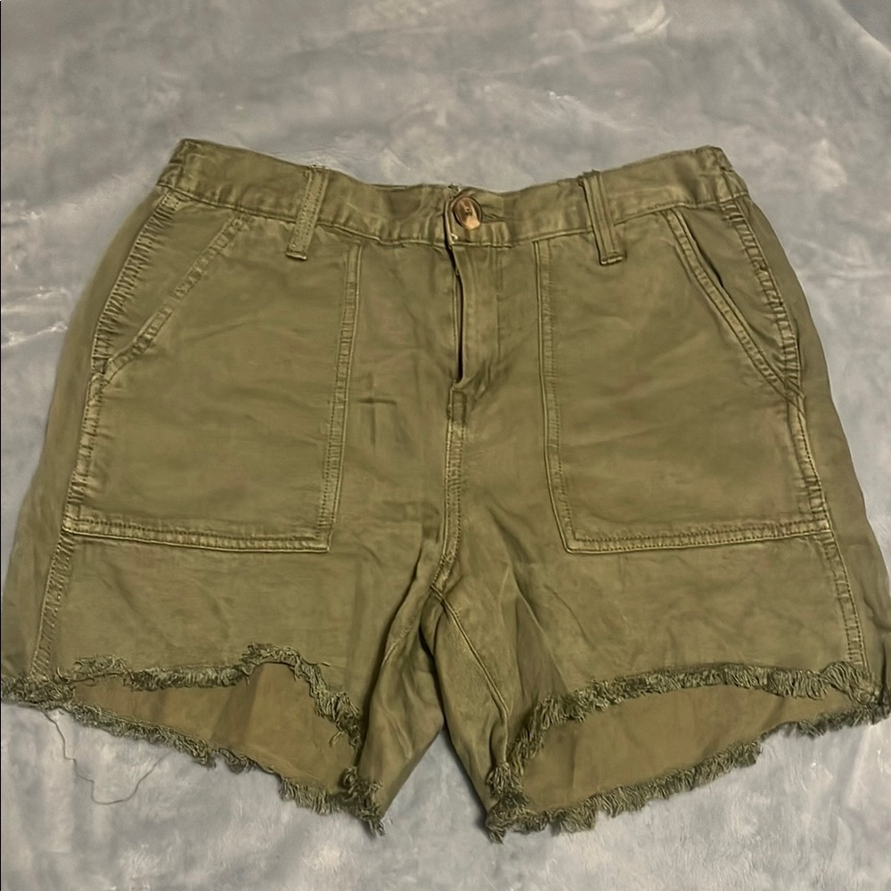 Aerie Green Cargo Shorts with Distressed Hem